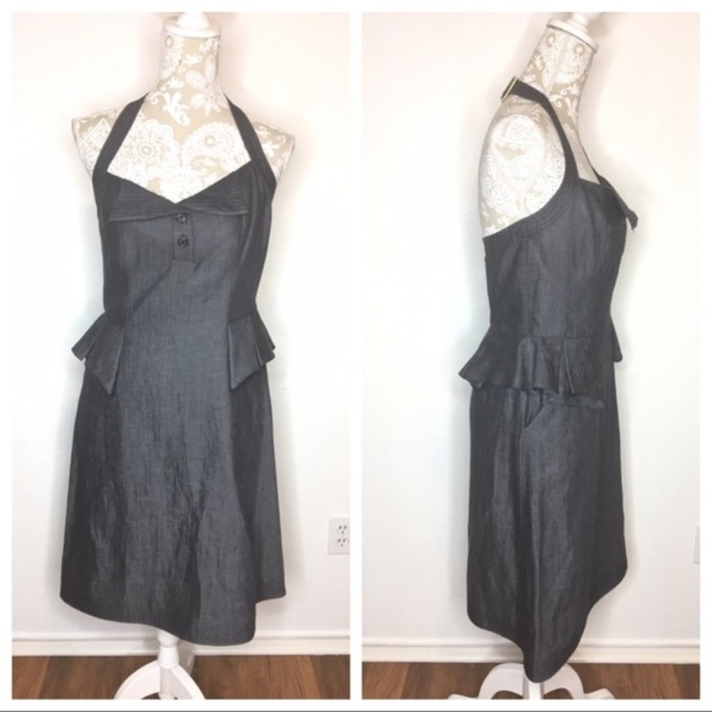 Luca Luca Halter Denim Peplum Dress Sz 8/10 d718